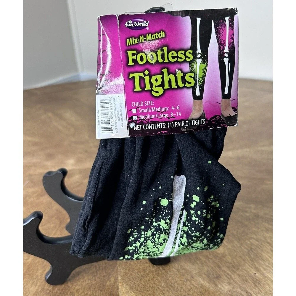 Fun World Mix-N-Match Footless Tights Child Sz Med/LG Black Green Halloween NWT